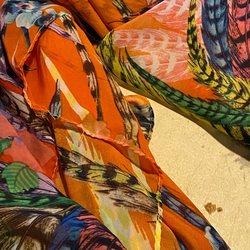 Stunning Bright Feather and Flower Scarf